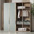 Modern Wooden Wardrobe With Glass Doors Interior Hanging Shirts Drawers Storage Boxes