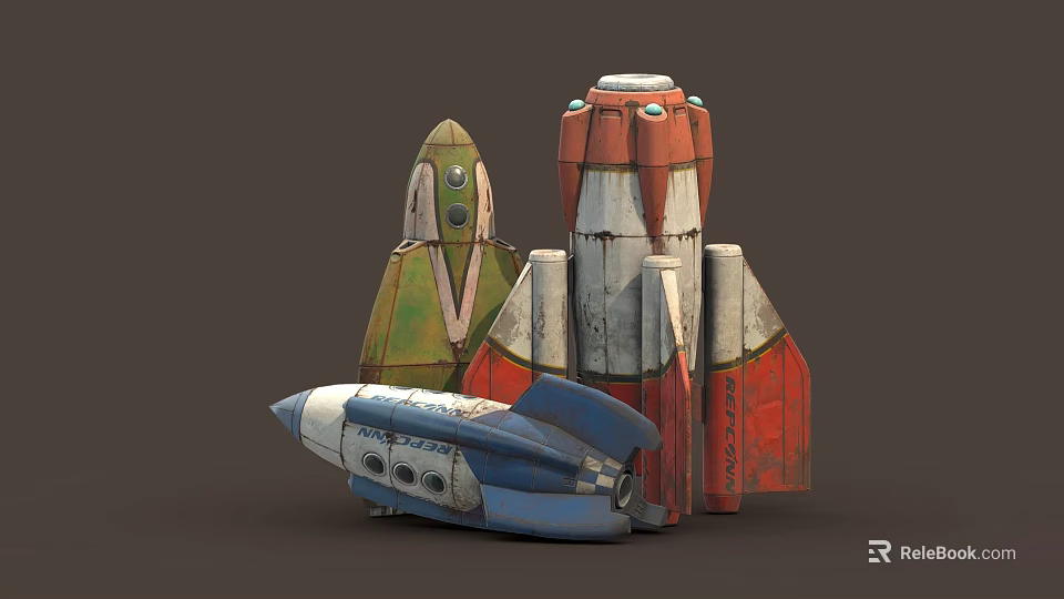 Detailed Colorful Spaceship Models With Different Designs And Various Colors For Space Toys 3d model 
