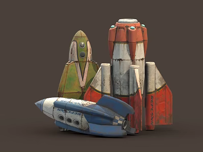 Detailed Colorful Spaceship Models With Different Designs And Various Colors For Space Toys 3d model