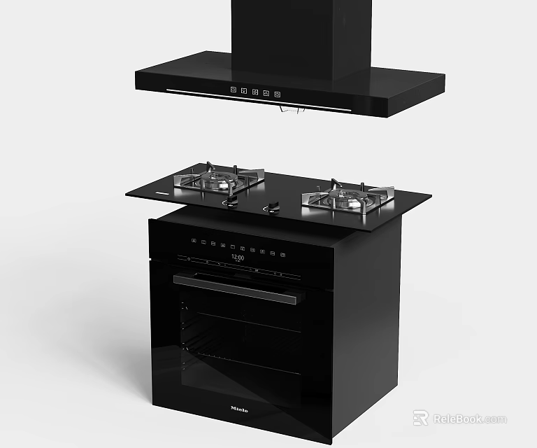 Modern Black Kitchen Appliances Set With Gas Stove Range Hood And Oven 3d model 