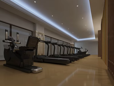 Modern Spacious Fitness Gym With Treadmills Elliptical Machines and Bright Lighting 3d model