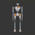 Silver Orange Robot Game Movie Character With Detailed Mechanical Design Standing Pose Shiny Metallic Surface