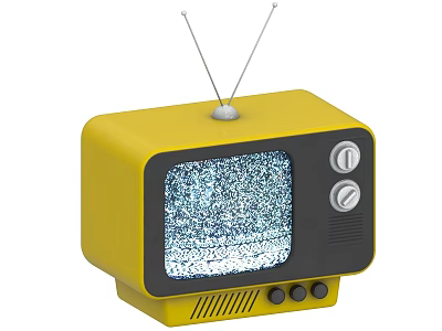 Vintage Yellow Television Set With Antenna Static Screen And Control Knobs 3d model