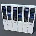White Bookcase With Glass Doors Blue Folders Books Drawers And Cabinets