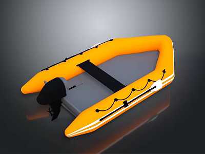 Yellow Inflatable Boat With Black Outboard Motor Gray Floor And Reflective Strips 3d model