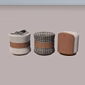 Stylish Modern Stools With Houndstooth Pattern Leather Accents And White Brown Tones 3d model