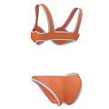Orange Two Piece Bikini Swimsuit With White Trim And Modern Design