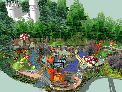 Enchanting Fairy Tale Garden With Castle Forest Mushrooms Slide And Pumpkin Decorations 3d model