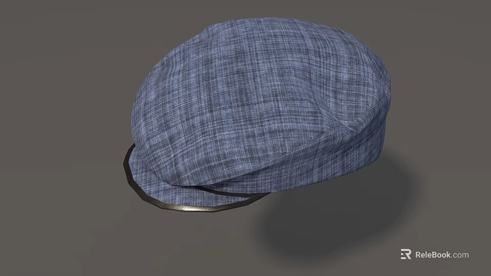 Blue Plaid Fabric Hat With Dark Trim Brim And Classic Design 3d model 