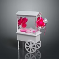 White Mobile Commercial Cart With Pink Silver Balloons And Dessert Display Stand