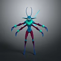 Ethereal Game Fantasy Character With Multiple Arms Glowing Blue Purple Antennae