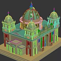 Classical Building Design Featuring Turquoise Main Dome and Twin Smaller Domes With Ornate Facade