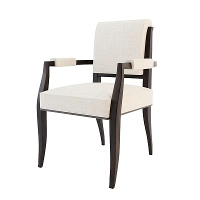 Modern Stylish Single Chair With Beige Fabric Seat Backrest Dark Wooden Frame And Armrests 3d model