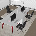 Modern Office Desk Design With Computer Monitors Keyboards And Black Office Chairs