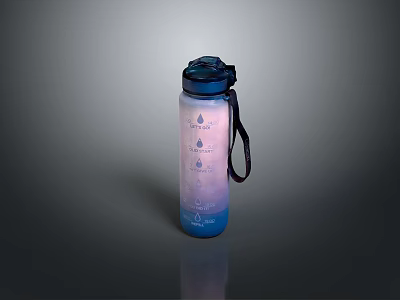 Daily Use Water Bottle With Blue Lid Carabiner Strap And Water Drop Design 3d model