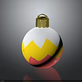Decorative Christmas Ornament With White Yellow Pink Wavy Pattern And Gold Top Loop