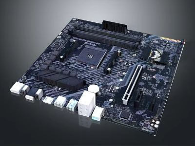 Computer Motherboard With CPU Socket RAM Slots Chipset And Interface Connectors 3d model