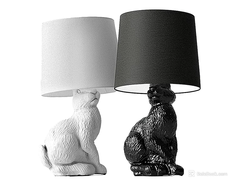 Modern Decorative Unique Shaped Table Lamps Animal Shaped Bases With White And Black Fabric Shades 3d model 