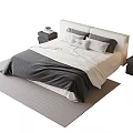 Modern Double Bed with Bedding Pillows and Bedside Tables on Rug 3d model