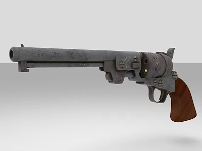 Vintage Revolver With Long Barrel Wooden Grip And Classic Metal Frame Design 3d model