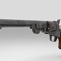 Vintage Revolver With Long Barrel Wooden Grip And Classic Metal Frame Design