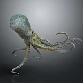 Realistic 3D Rendered Spotted Octopus With Curled Tentacles On Dark Background