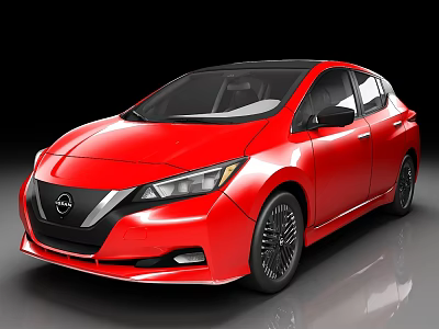 Red Nissan Leaf Electric Car With Sleek Modern Exterior Design Features 3d model