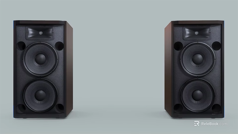 Pair of High Quality Home Audio Speakers With Wooden Cabinets And Black Drivers 3d model 