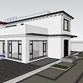 Modern Single Family House With White Exterior Two Story Large Glass Windows And Front Garden