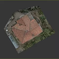 Small House Model With Red Roof White Walls And Surrounding Green Plants