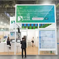 Sanquin Plasma Exhibition Booth With Green Backdrop Reception Desk And Screen