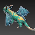 Cute Fantasy Flying Dragon with Teal Body Blue Horns and Orange Wings
