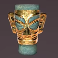 Golden Decorative Head Sculpture With Blue Eyes Prominent Ears And Blue Base
