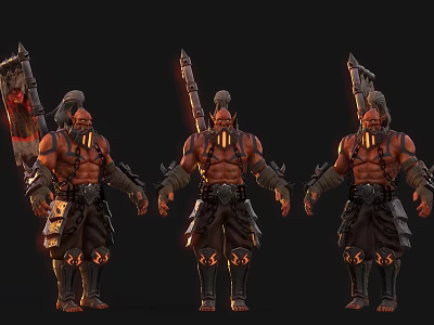 Detailed Game Fantasy Muscular Warrior Character With Large Ornate Weapon And Armor 3d model