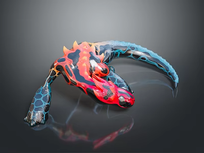 Vibrant Red And Blue Reptile With Spikes Scales And Sleek Artistic Design 3d model Vibrant Red And Blue Reptile With Spikes Scales And Sleek Artistic Design 3d model