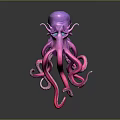 Vibrant Purple And Pink Octopus Game Movie Character With Large Eyes And Tentacles