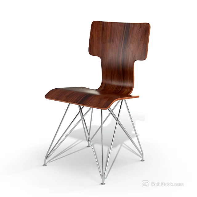 Modern Wooden Office Chair With Sleek Design And Silver Metal Legs 3d model 