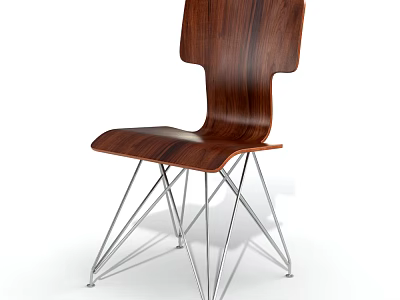 Modern Wooden Office Chair With Sleek Design And Silver Metal Legs 3d model