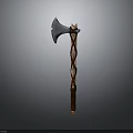 Traditional Handcrafted Axe Featuring Metal Blade And Wooden Handle Woven Pattern
