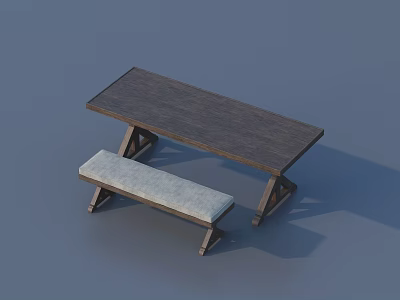 Modern Wooden Dining Table And Upholstered Bench Furniture Set For Home 3d model