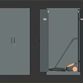 Gray Storage Cabinet With Open And Closed Doors Interior Shelves And Items