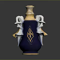 Decorative Wine Bottle With Blue Body Golden Diamond Pattern Yellow Top And White Handles