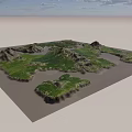 Garden Landscape Design With Green Grass Mountains Water Areas And Rocky Islands