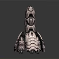 3D Rendered Sci Fi Rocket Model With Striped Patterns And Green Base Lights