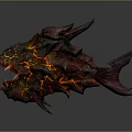 Ferocious Lava Creature Head Featuring Spikes Glowing Teeth And Rock Texture 3d model