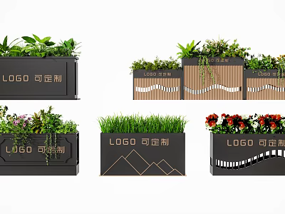 Stylish Plant Combinations in Customizable Logo Planters with Various Designs 3d model