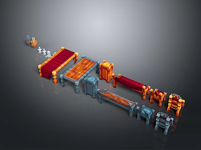 Colorful Building Block Model Components With Red Orange Blue Long Strips And Blocks 3d model