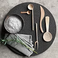 Modern Tableware Set With Black Stone Tray Bowl Utensils Napkin Rosemary