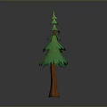 Green Decorative Pine Tree With Layered Leaves And Brown Trunk In Paper Craft Style