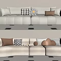 Light Beige Sectional Sofa With Patterned Cushions Cloud Shaped Pillows And Small Round Decorations 3d model